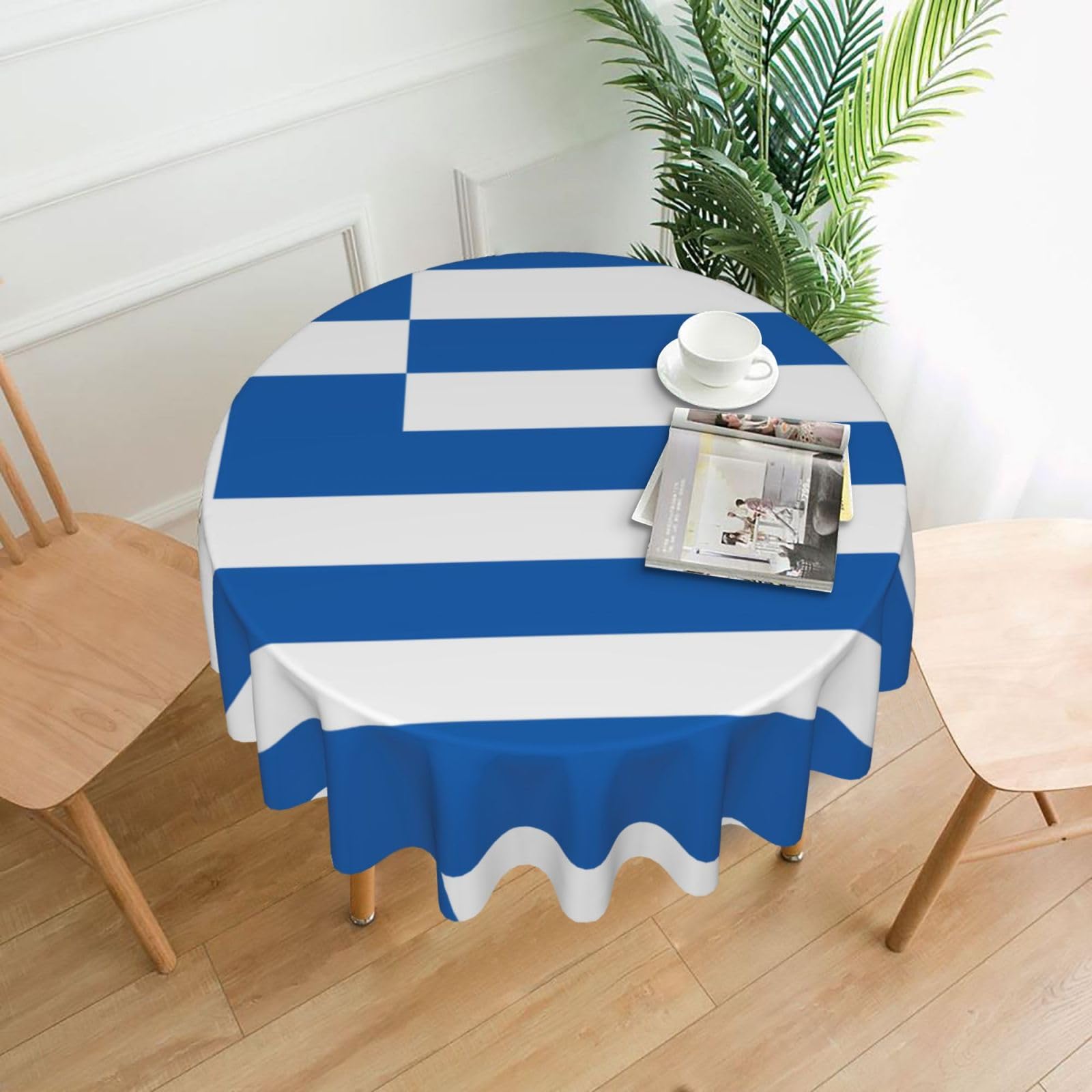 HJFCZH Greek flag Prints Round Decorative Tablecloth 60in - High-Grade Polyester Throw for Dinners, Weddings & Everyday Use