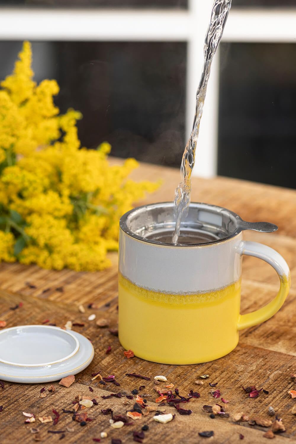 Tranquillo Filiżanka Ceramiczna do Herbaty z Sitkiem i Pokrywką, Kubek Kamionka, 410 ml