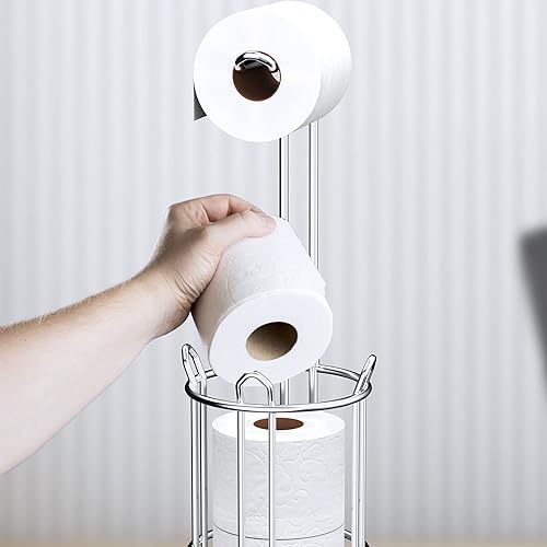 Miniatura 4 de Meangood Soporte de papel higiénico y dispensador de rollo de papel de seda para 4 megarrollos, soporte de almacenamiento de rollos de papel de