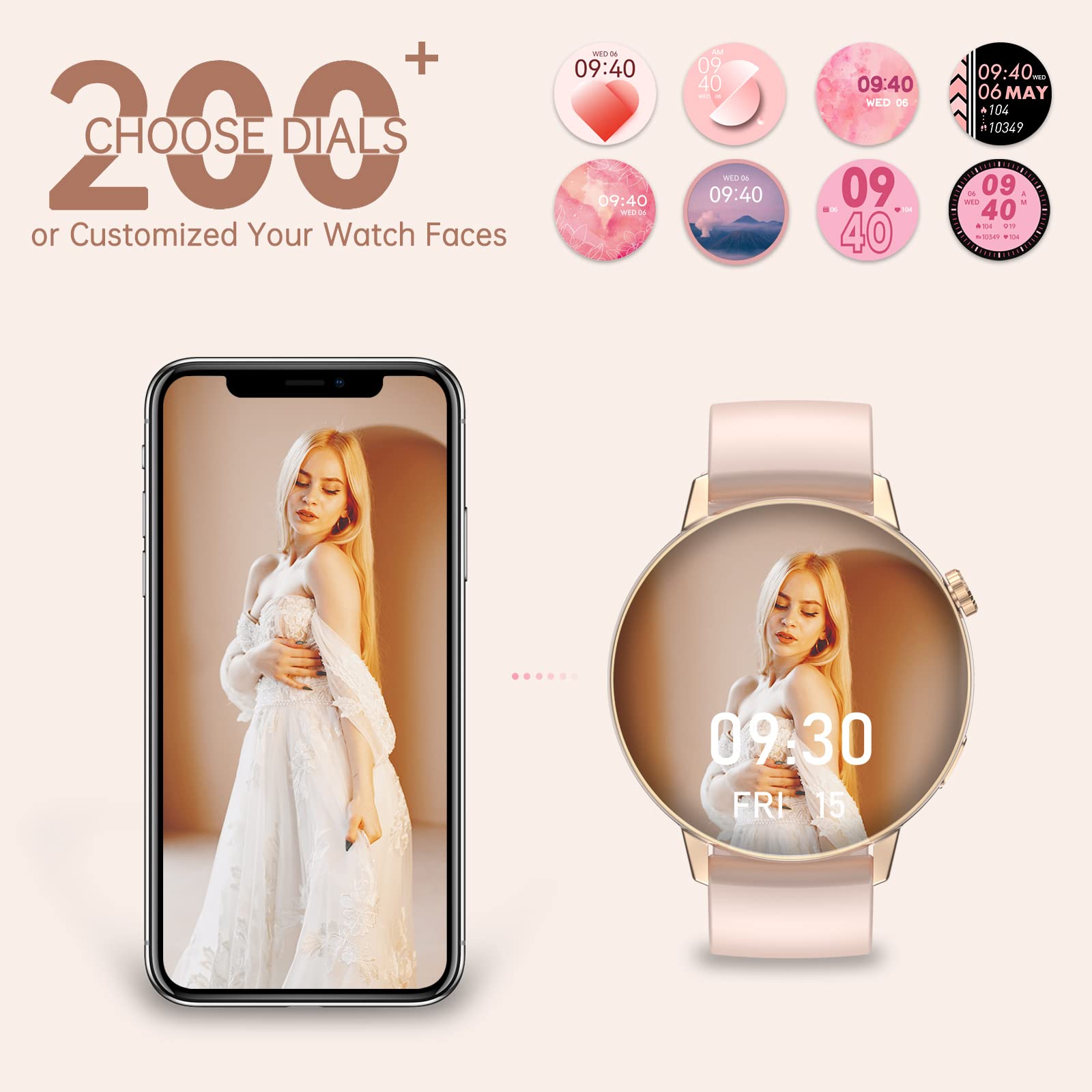 Damski smartwatch, nawiązywanie i odbieranie wiadomości telefonicznych, inteligentny zegarek z krokomierzem, pulsometr, monitorem snu, tarczą zegarka DIY, zegarek fitness, zegarek fitness dla systemu