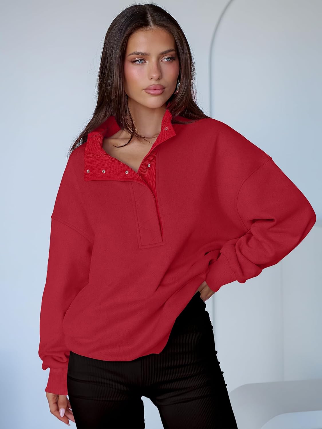 ANRABESS Womens Oversized Sweatshirt Long Sleeve Henley Pullover Tops 2026 Spring Casual Button Loose Fit Teens Outfits - Image 4