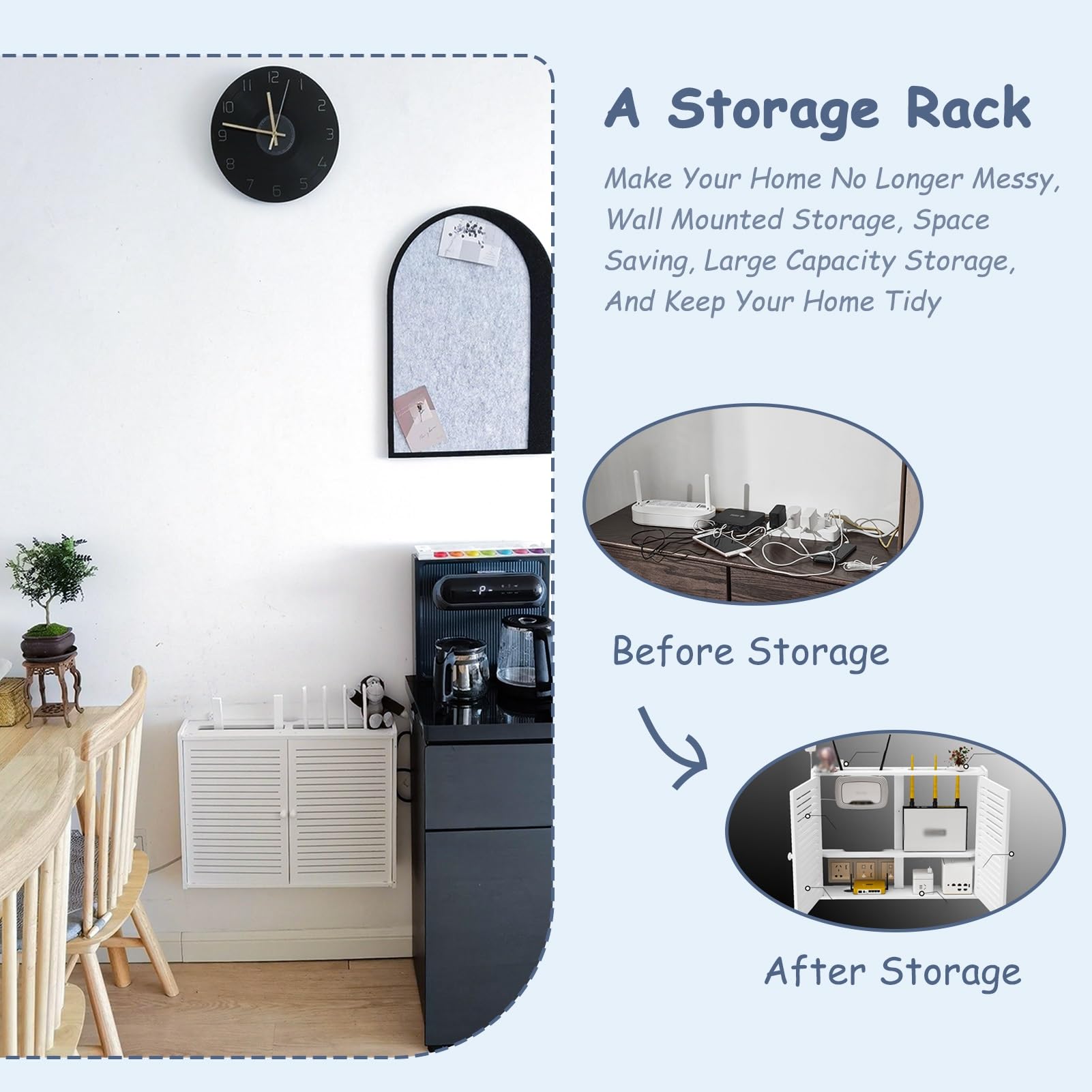 Support de rangement mural multifonction pour routeur WiFi avec gestion des câbles – Boîte décorative peu encombrante pour la maison et le bureau (50 cm) – Solution de niisation idéale