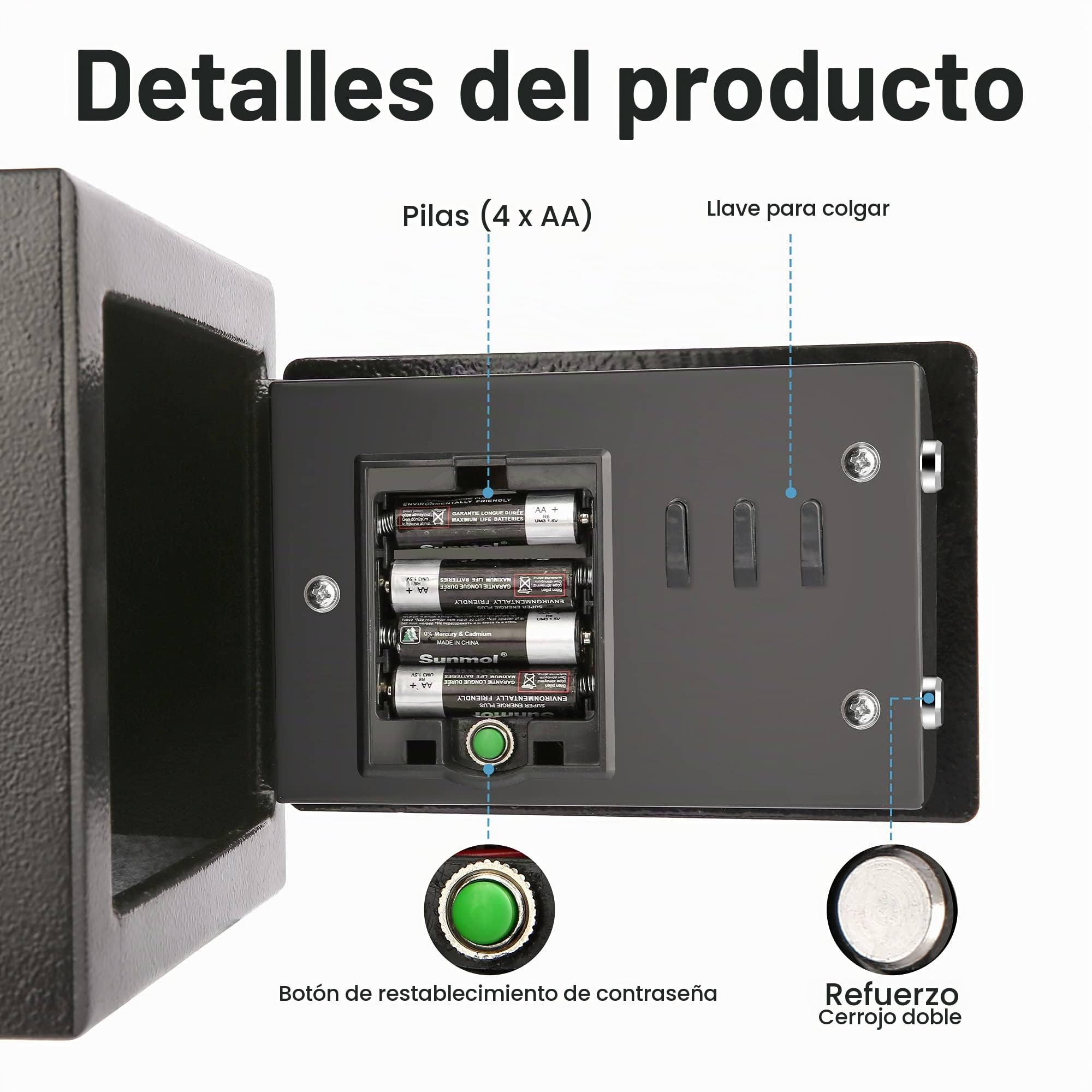 Himimi® Caja fuerte ignífuga, resistente al agua, 2 llaves urgentes y tornillos de fijación, transformador de pared con 2 pernos de doble acero, caja fuerte de acero, 23 x 17 x 17 cm