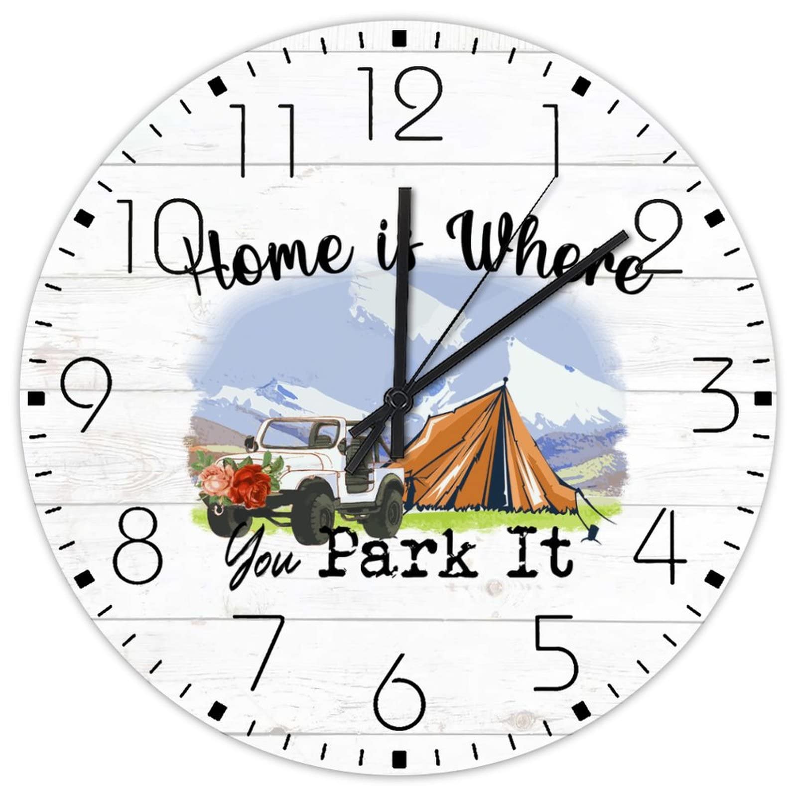 Horloge murale en bois 38 cm rustique et silencieuse analogique ronde