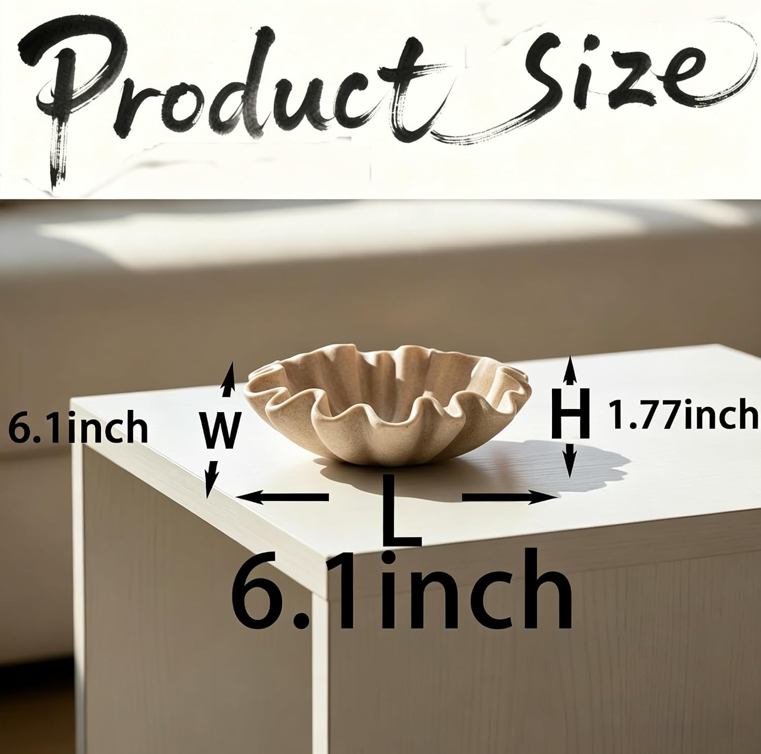 6" Small Handmade Decorative Bowl decor , Handicraft Scalloped Bowls for Modern Home Decor,Ruffle Decor,Key Bowl for Entry Table,Decorative Fruit Bowl for Kitchen Counter,Artificial Stone Beige