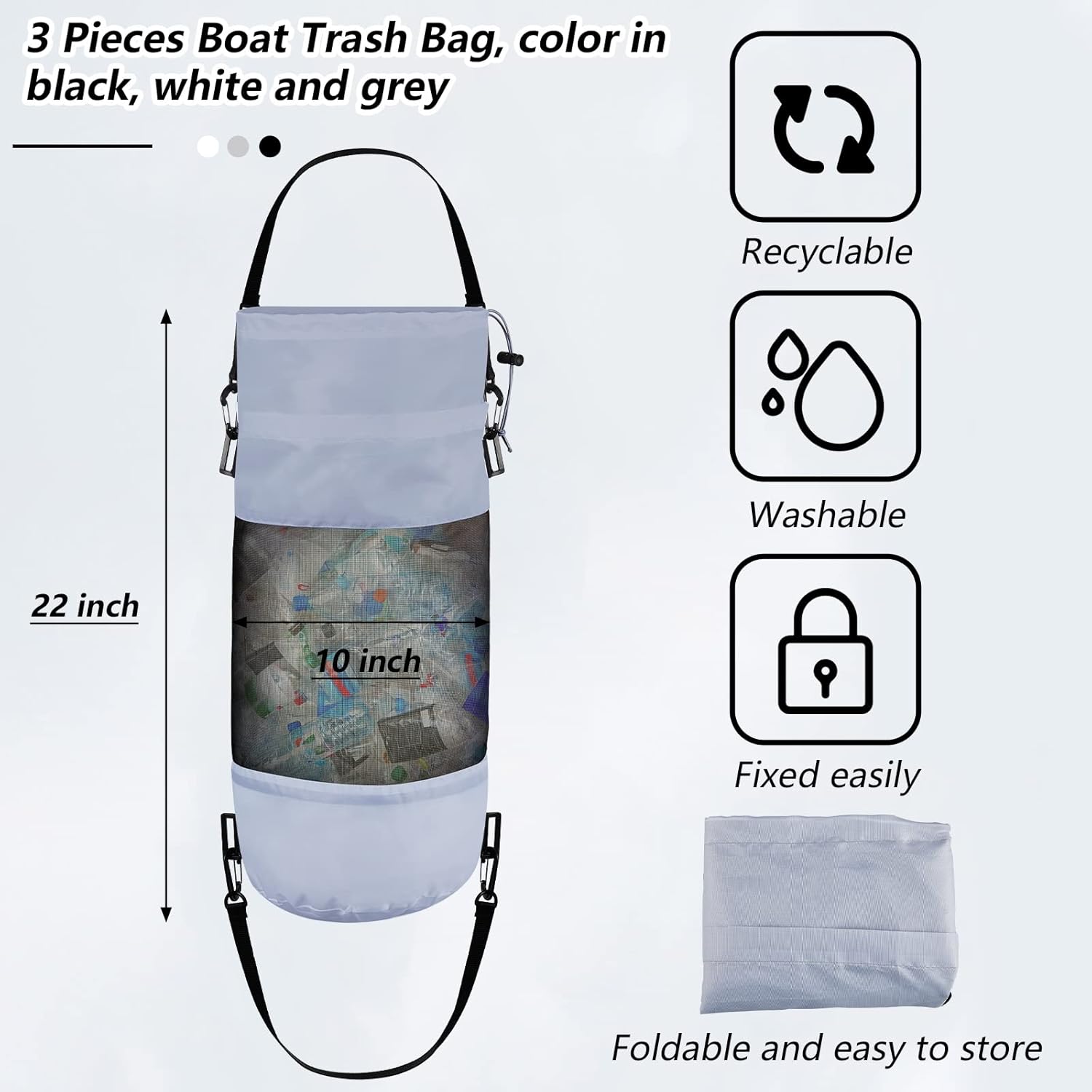 Gersoniel 3 Pack Boat Trash Can Boat Accessories Mesh Trash Bags Portable Garbage Container for Kayak Pontoon Camper Fishing Storage Cabin