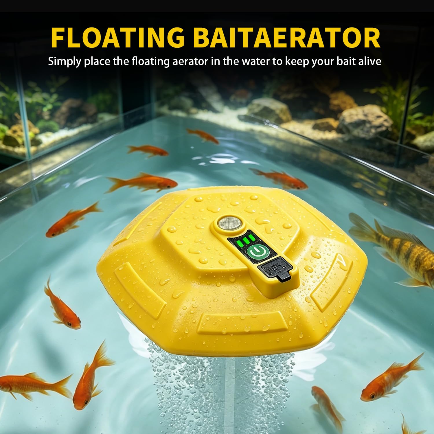 Aireador flotante para cubo de cebo burbujeante, IPX7, impermeable, recargable, pececillo vivo, aireador con carga magnética, aireador portátil para sujeción de peces