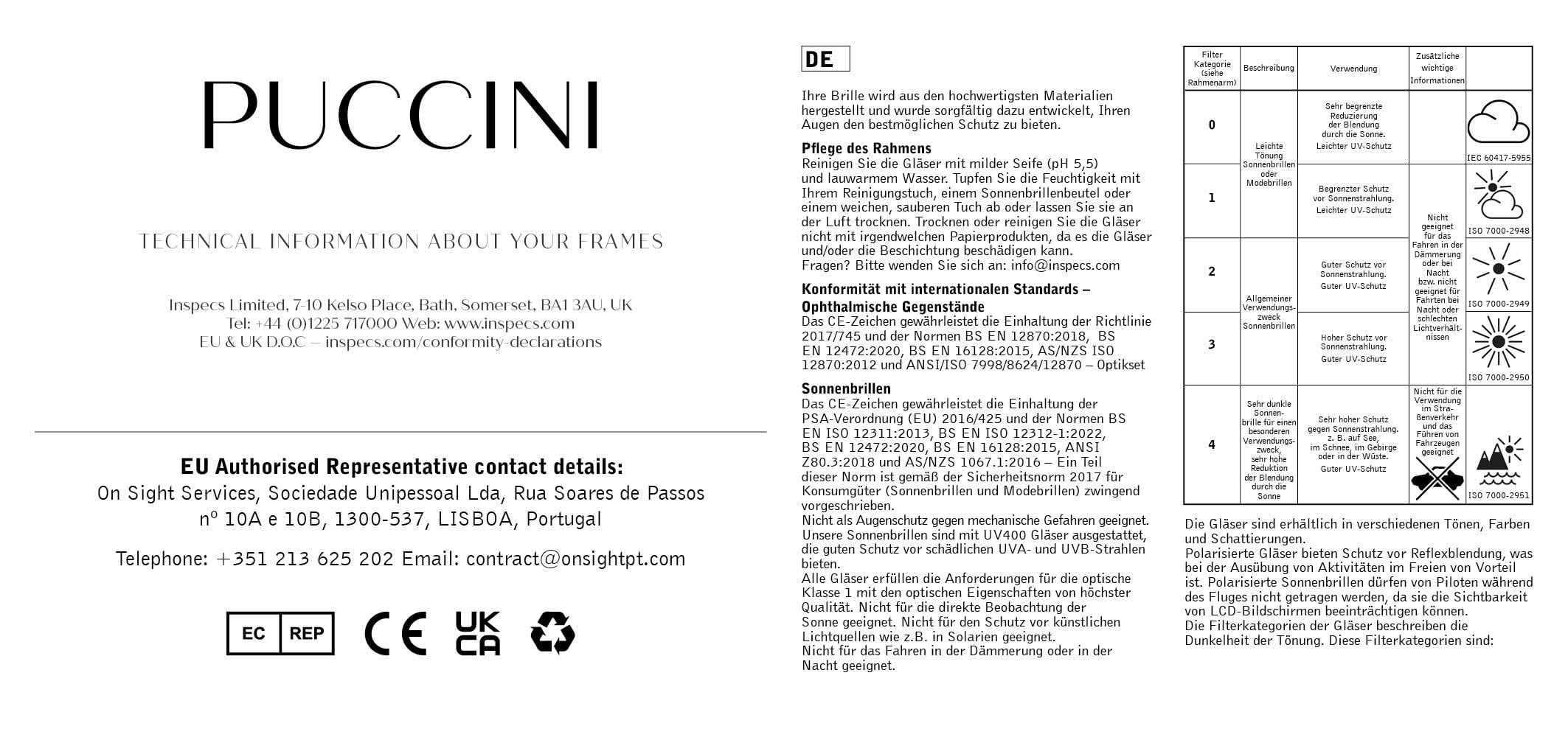 Puccini Brille mit Sehstärke für Damen optional mit Sonnenbrillentönung oder Blaulichtfilter, Oval, gefertigt aus Metall (inklusive Brillenetui)