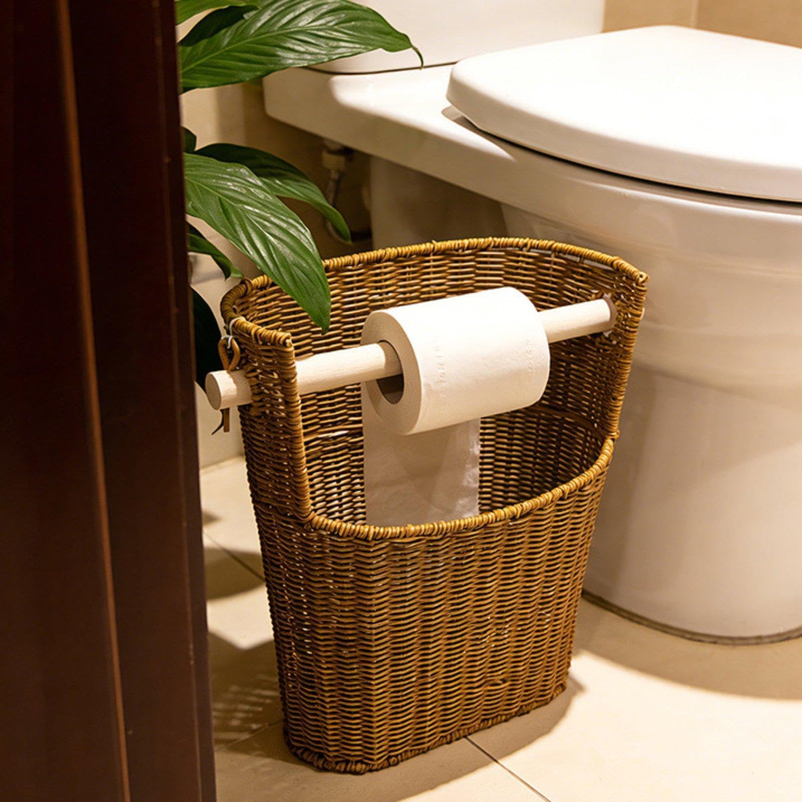 Cesta para Guardar Papel Higiénico, Contenedor Que Ahorra Espacio, Organizador de Papel Higiénico Decorativo de Estilo Rústico Tejido.