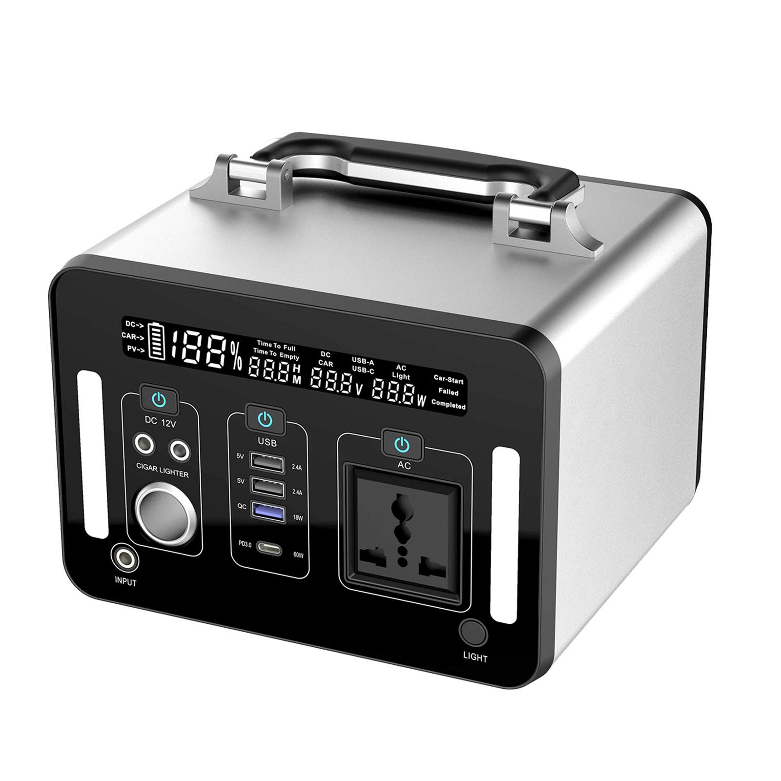 TIM-LI Estación De Energía Portátil 500Wh 135000 Mah, Batería De Litio Fuente De Alimentación De Respaldo De Emergencia con 3 Salidas USB para Exteriores, Camping, Viajes, Caza,Plata