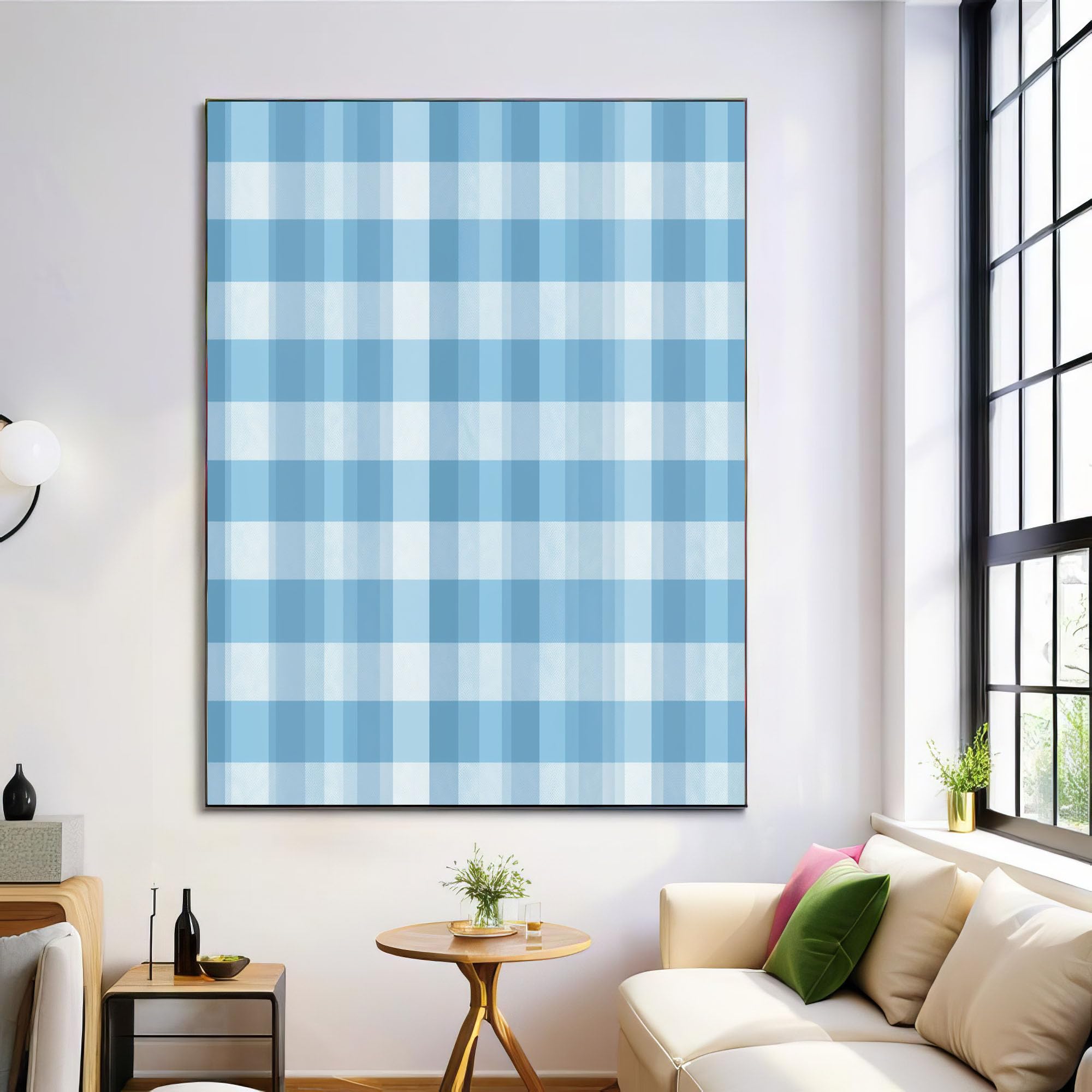 Dipinti Su Tela Scacchiera Sfumata, Poster Da Parete Di Stile Country Geometrico, Quadri Dipinti Su Tela In Blu Bianco Stampe Da Parete Per Soggiorno Decorazione, Senza Cornice, 70X100Cm