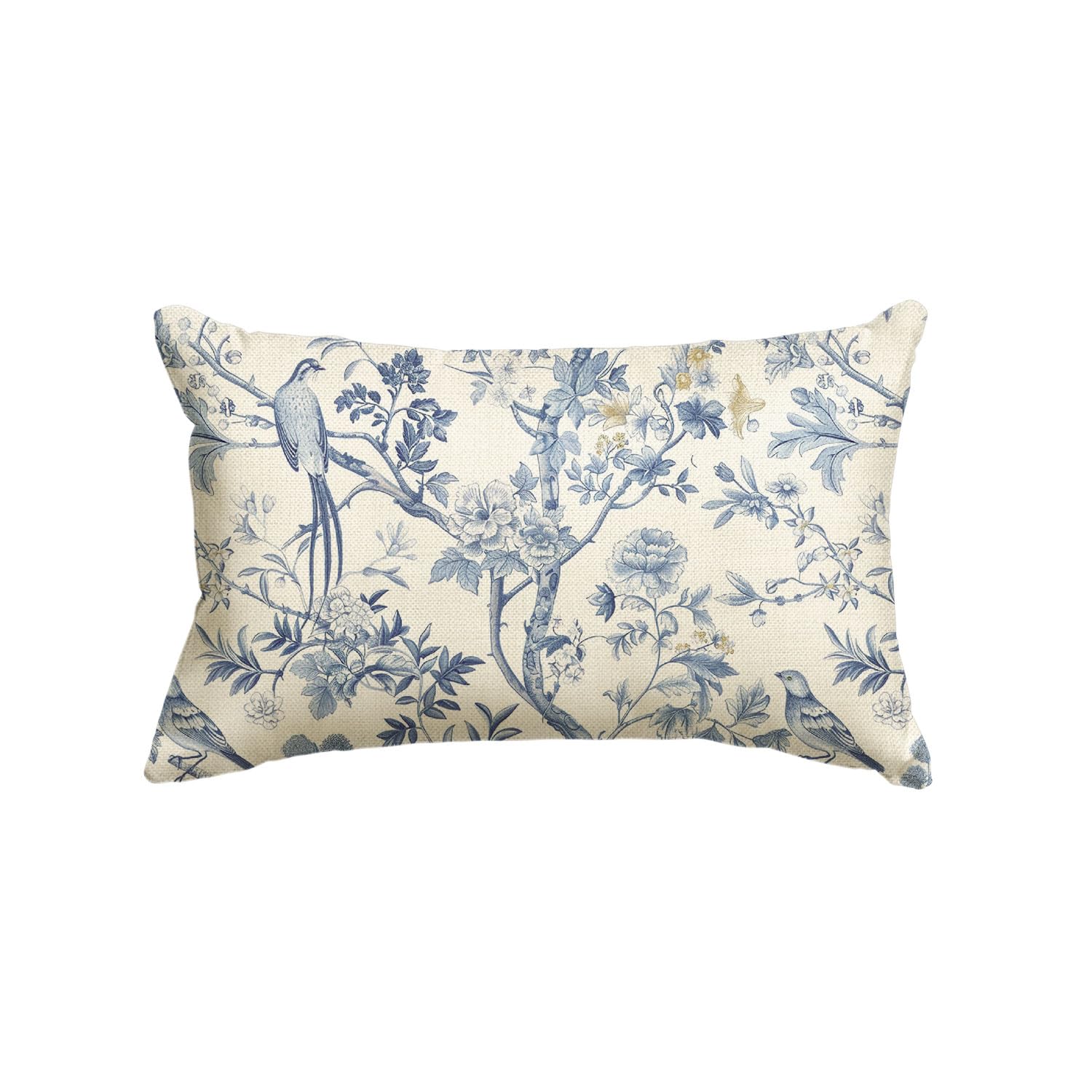 AVOIN colorlife Spring Chinoiserie Trees and Birds Blue and White Grandmillennial Throw Pillow Cover, 12 x 20 Inch Summer Cushion Case Decoration for Sofa Couch Farmhouse