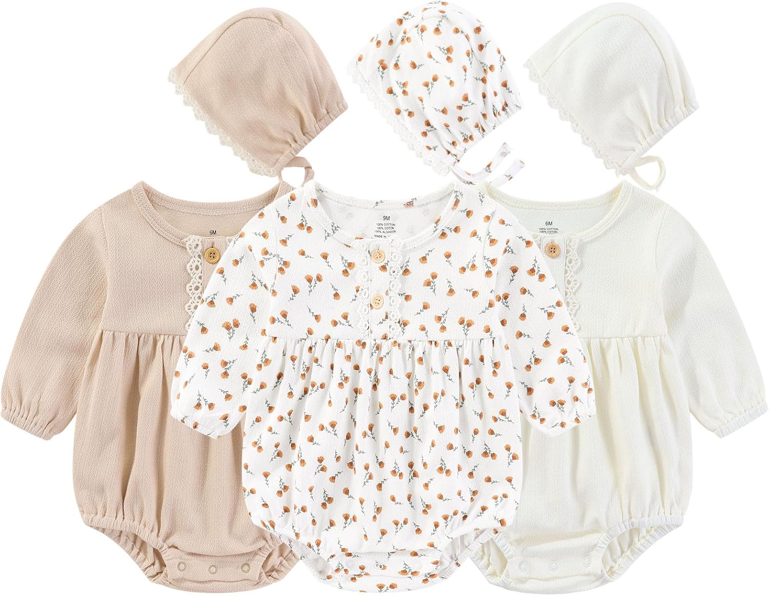 Baby Girl Outfit Cotton Bubble Romper Floral Dress Infant Girls Clothes 3-pack