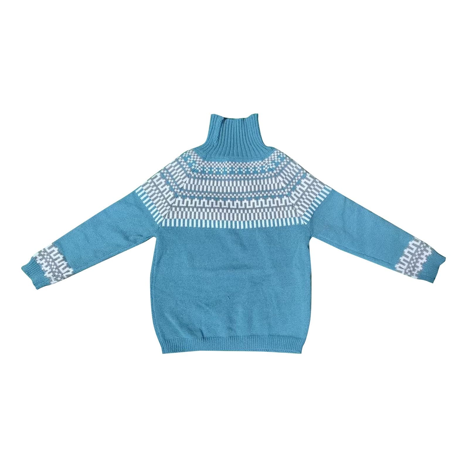 Jersey de mujer con cuello redondo y estampado Fair Isle nórdico de punto
