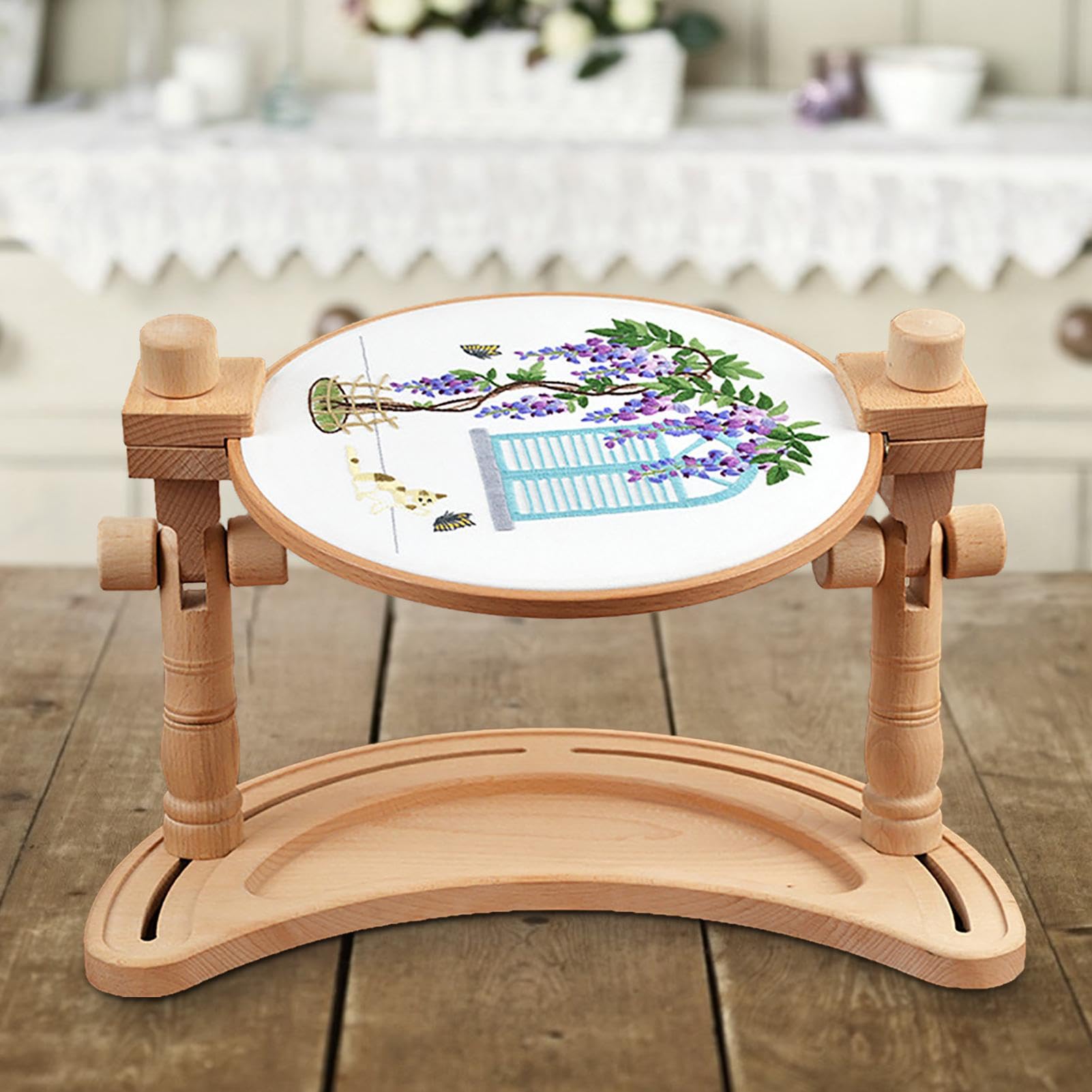Supporto Da Terra Per Ricamo Needlework – Telaio In Legno Di Faggio Regolabile 40x56cm – Per Punto Croce E Perline