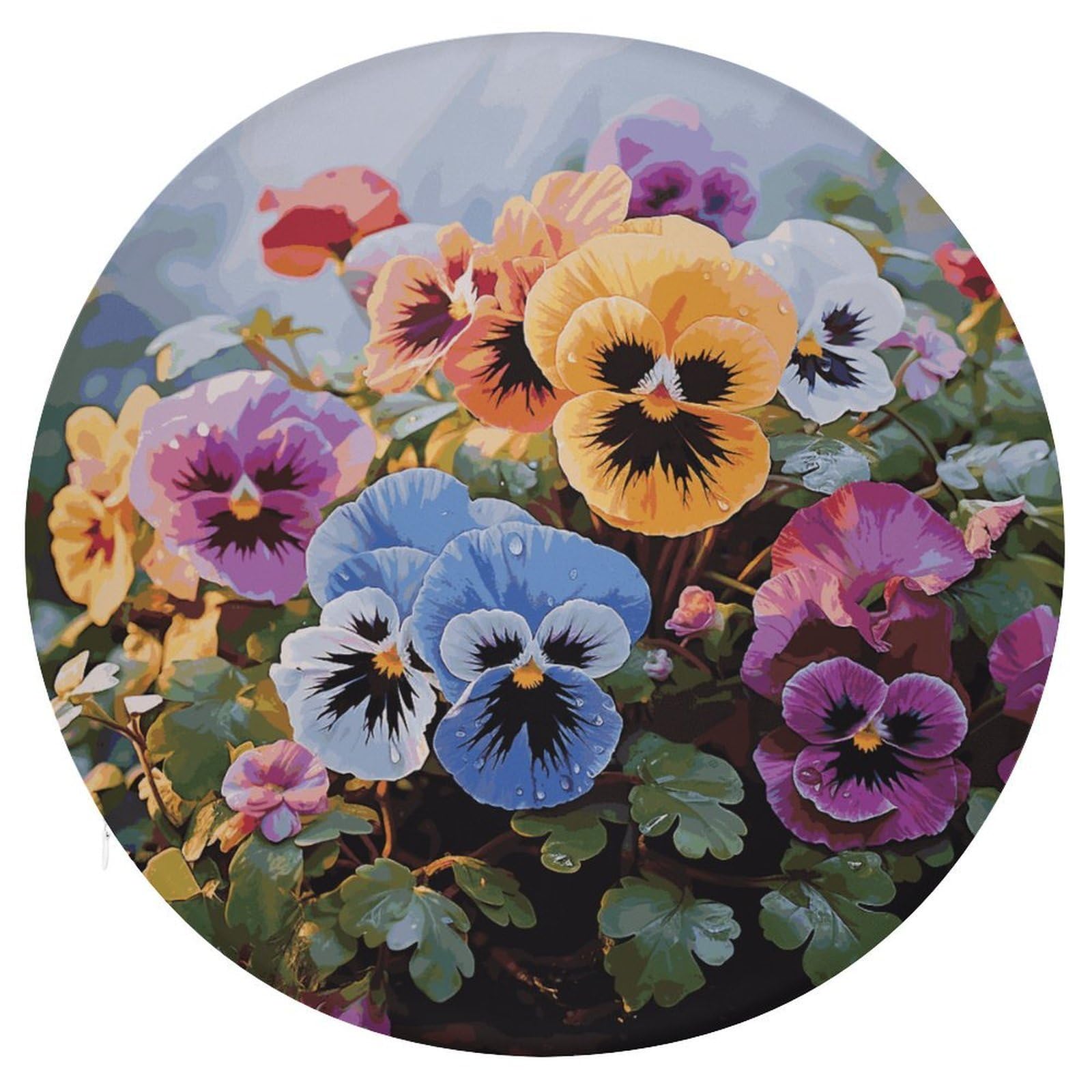 JTREHY Pansy Flowers Cushion Soft Breathable Round Cushions Multi-Functional with Zipper Floor Pillows Cushion for Various Indoor Occasions Chair Pad