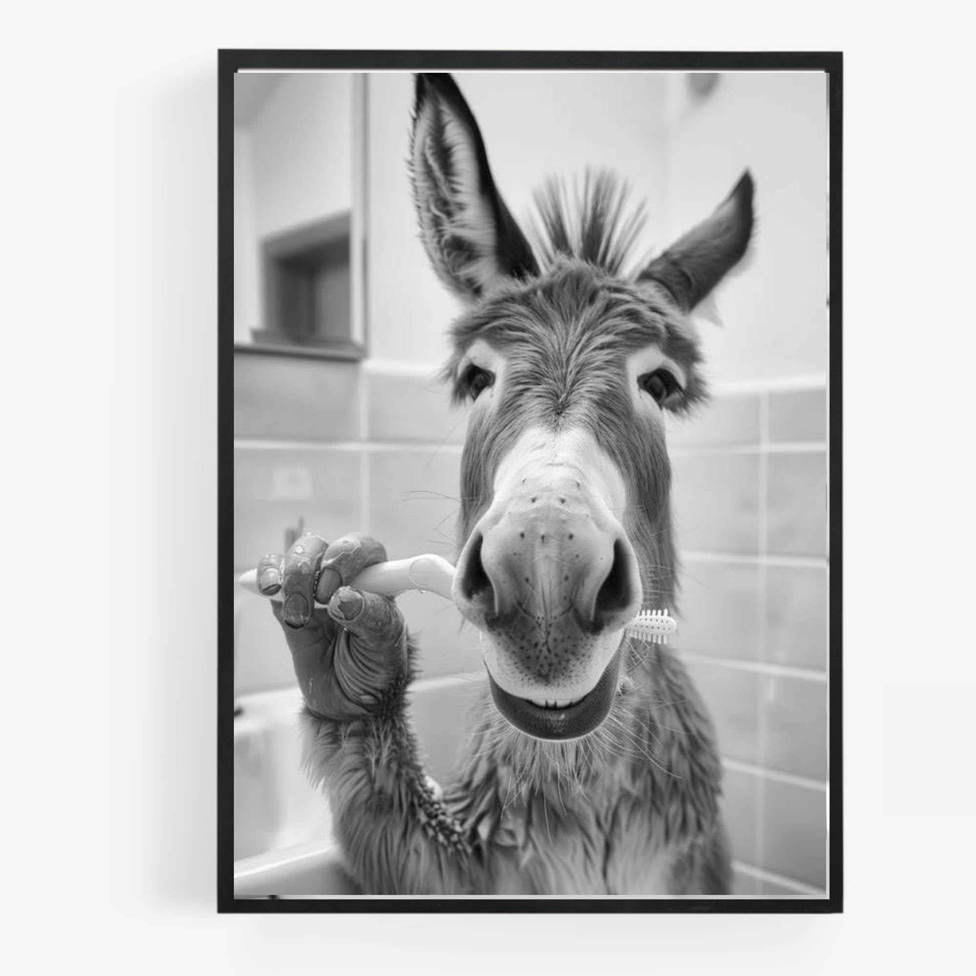 gfc Funny Bathroom Donkey Brushing Teeth A4 UNFRAMED Print Picture Wall Art Home Decor Decorating