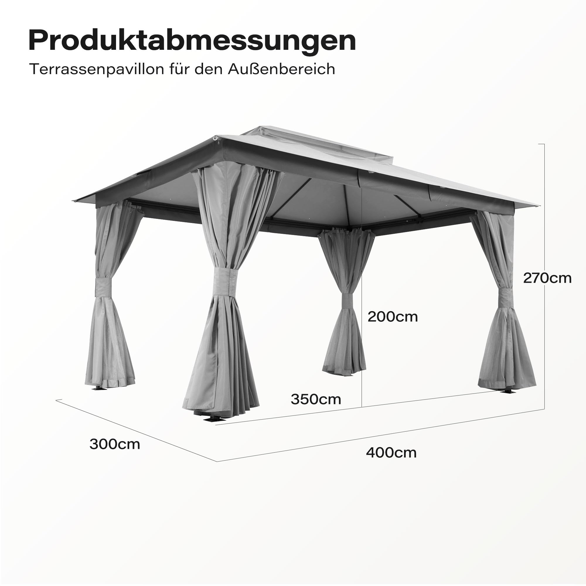 Pavillon Semi-Permanente Outdoor-Pavillon 3x3 m, Robuster Partyzelt-Unterstand mit Doppeldach, Moskitonetzen und Sichtschutzwänden für Hinterhof, Garten, Grau (Grau, 304.8 cm × 304.8 cm)