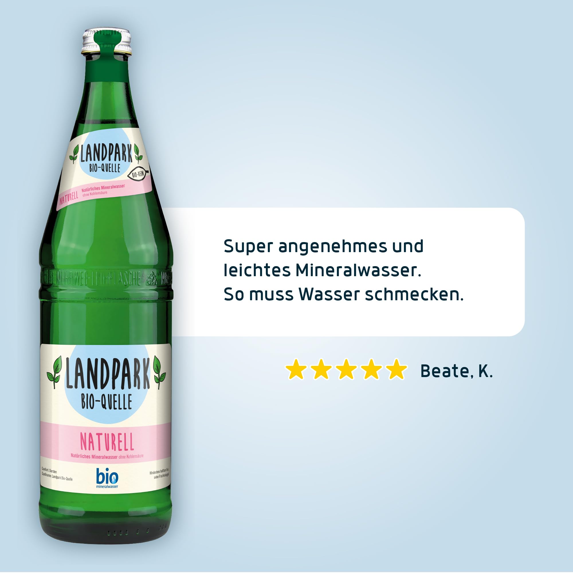 Landpark Bio-Mineralwasser Naturell, 18 x 0,75 l in Glasflaschen- ohne Kohlensäure - Reich an wichtigen Nährstoffen wie Calcium und Magnesium