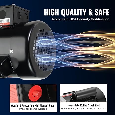 VEVOR 3/4HP Electric Motor 1725 RPM, AC 115V/230V, 56 Frame, Air Compressor Motor Single Phase, 5/8 Keyed Shaft, CW/CCW Rotation for Agricultural Machinery and General Equipment