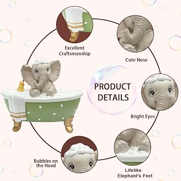 Elephant Figurine Garden Statue Decor, Cute Grey Resin Baby Elephant with a Duck in Polka Dot Bathtub Brings Good Luck, Health, Strength, Housewarming Gifts for Home Bathroom Farmhouse Tiered Tray