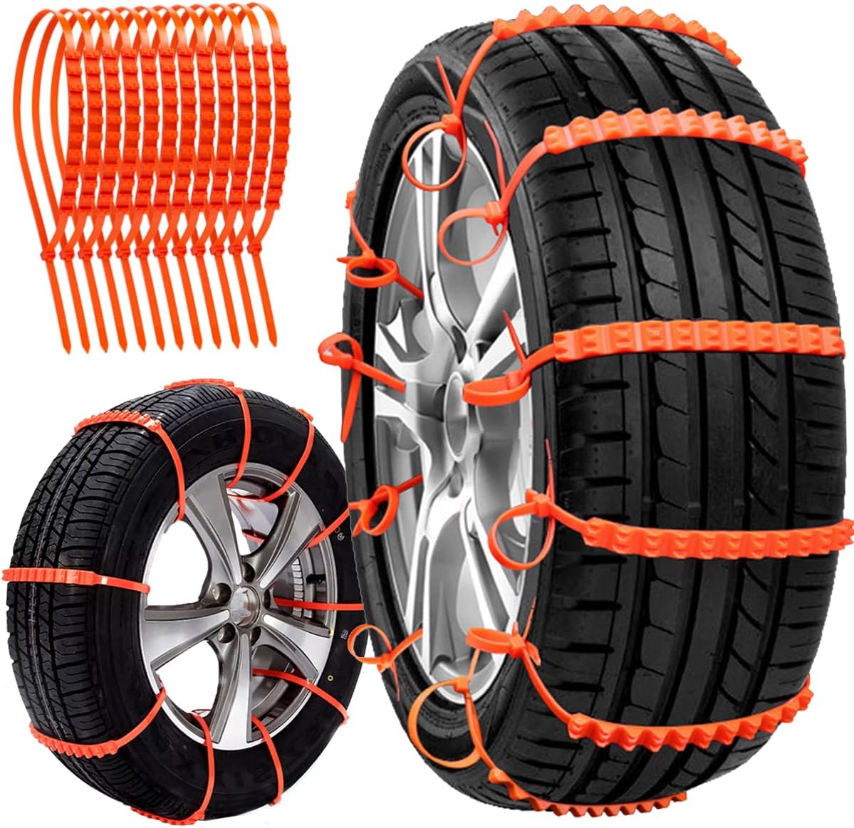 Snow chains for Car/Suvs/Trucks/Pickups with 12PCS Reusable Snow Tire Chains