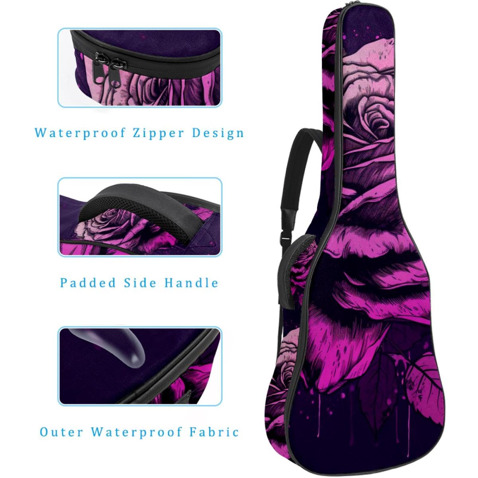 Housse pour guitare acoustique, belle housse pour guitare de 101,6 cm, 101,6 cm, housse de transport étanche, violet et rose noire, Multicolore #06, 42.9x16.9x4.7 in, Sac pour guitare