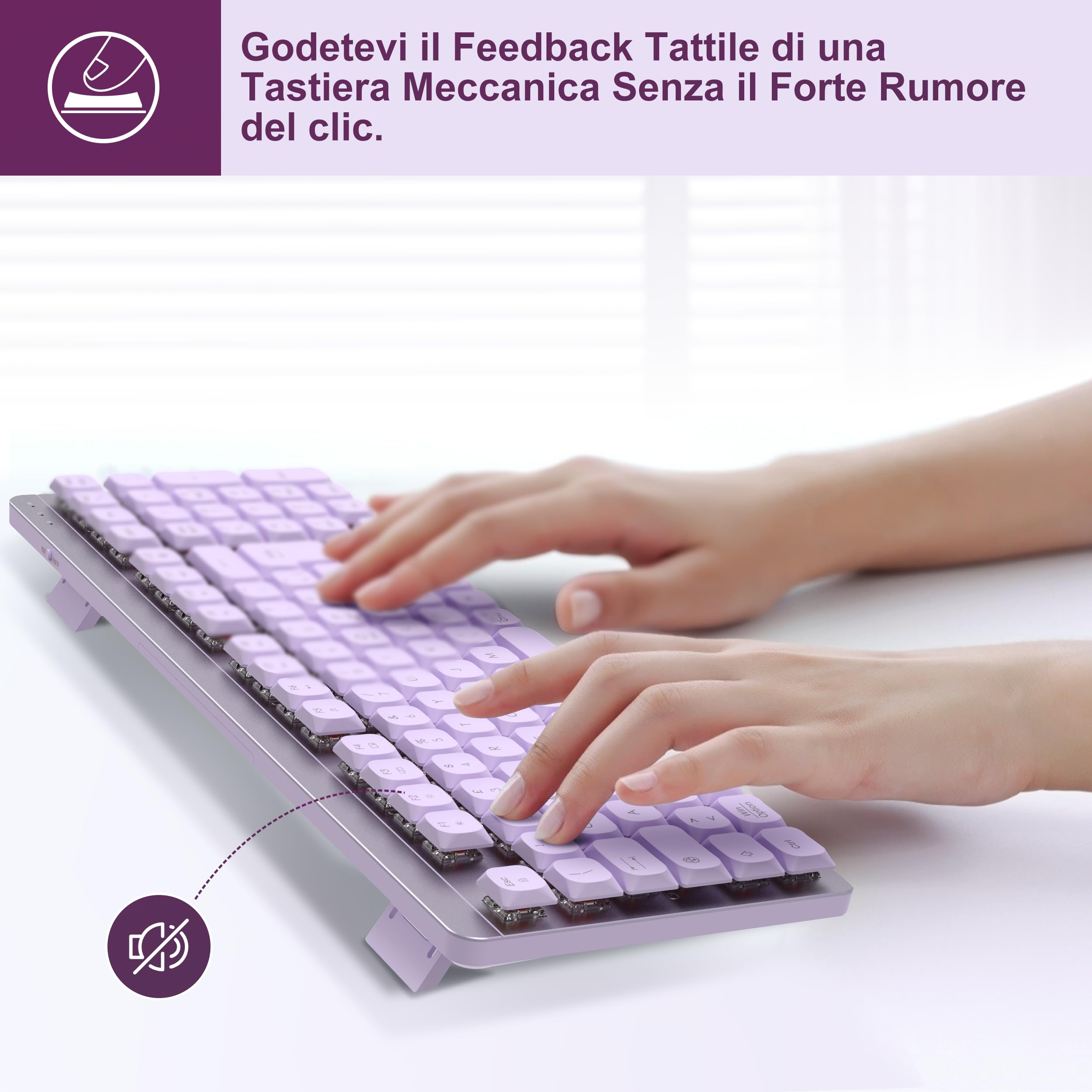 LeadsaiL Tastiera e Mouse Meccanica Wireless FA98, Basso Profilo Switch Rossi Tastiera senza Fili con ricevitore 2.4G, 96% Keyboard, 98 Tasti, Silenzioso, Italian QWERTY per PC Mac/Windows-Lavender