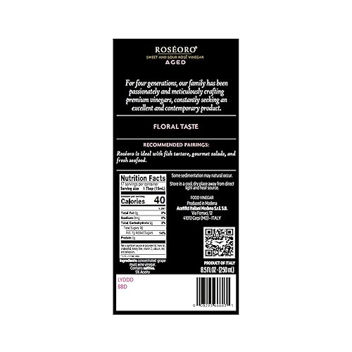 Miniatura 2 de De Nigris Excellence Line Vinagre de vino tinto dulce Roseoro, 8,5 oz (8.5 fl oz)  con vinagre balsámico de Módena Italia, condimento agridulce