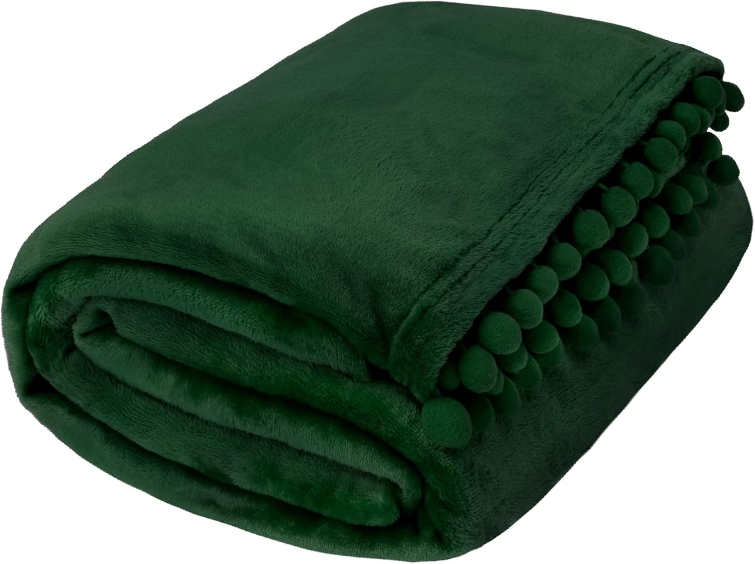 PAVILIA Fleece Throw Blanket for Couch with Pom Pom Fringe, Emerald Green, Soft Cozy Fuzzy Flannel Blanket for Sofa Bed, Lightweight Plush All Season Throw, 50x60 Inches - Image 7