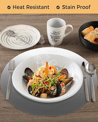 Miniatura 6 de Juego de 4 manteles individuales redondos, color gris y blanco, color degradado, lavables, tejido gradual, manteles individuales trenzados