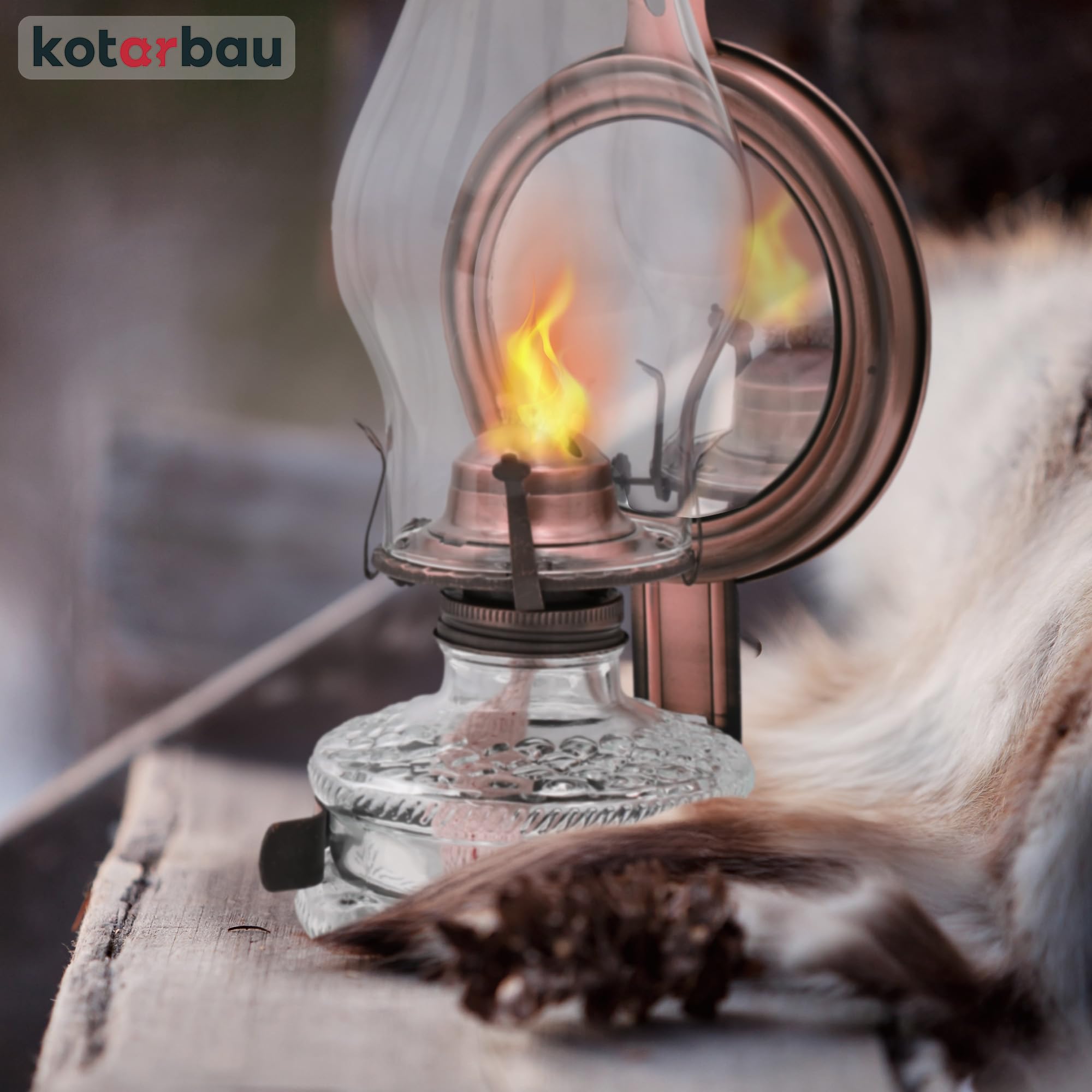 KOTARBAU® Petroleumlampe Glas Öllampe mit Spiegel Altes Kupfer Campinglampe Petroliumöllampe Kerosinlampe Laterne Vintage Öl Lampe Camping Licht Balkon Zubehör Petroleumlaterne für Innenräume