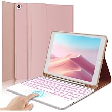 JADEMALL for iPad 9th Generation Case with Keyboard 10.2", Multi-Touch Trackpad, 7 Color Backlit Detachable Keyboard with Pencil Holder for iPad 8th/ 7th Gen/iPad Pro 10.5"/ iPad Air 3rd Gen, Pink
