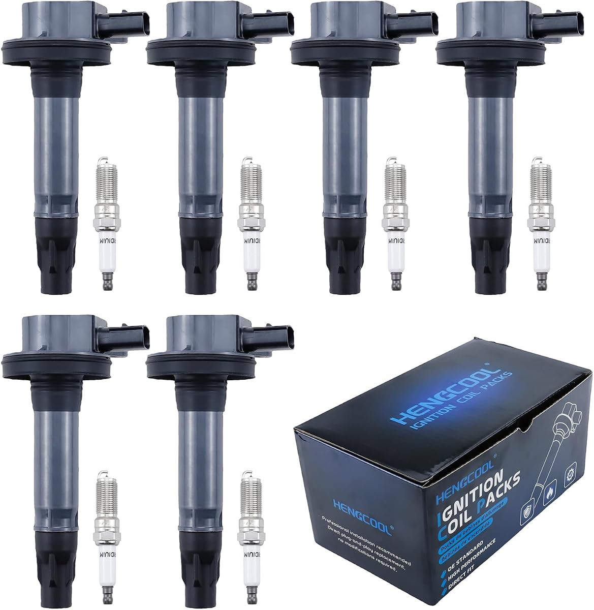 UF553 Ignition Coil Pack & Spark Plugs kit for F150 Explorer 3.5L | Compatible with Ford & Lincoln V6 3.7L 2007-up Mustang Edge Flex Taurus MKS MKT MKX Replace 7T4Z-12029-E DG520 UF595 Set of 6
