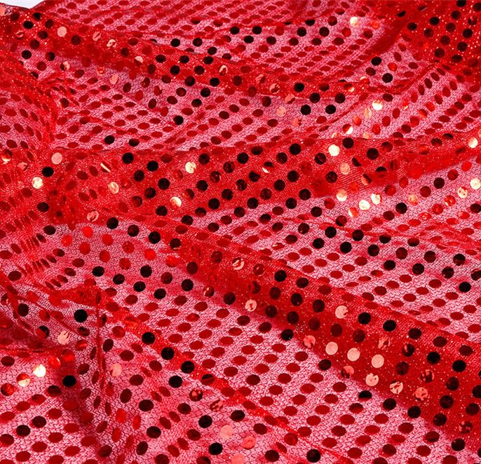 Tissu tricoté rouge à pois scintillants pour confectionner vos robes de soirée et déguisements
