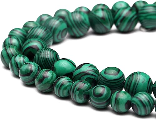 Youngbling Cuentas de piedras preciosas naturales para hacer joyas, cuentas de malaquita verde pulida de 8 mm, cuentas de piedra lisas y redondas