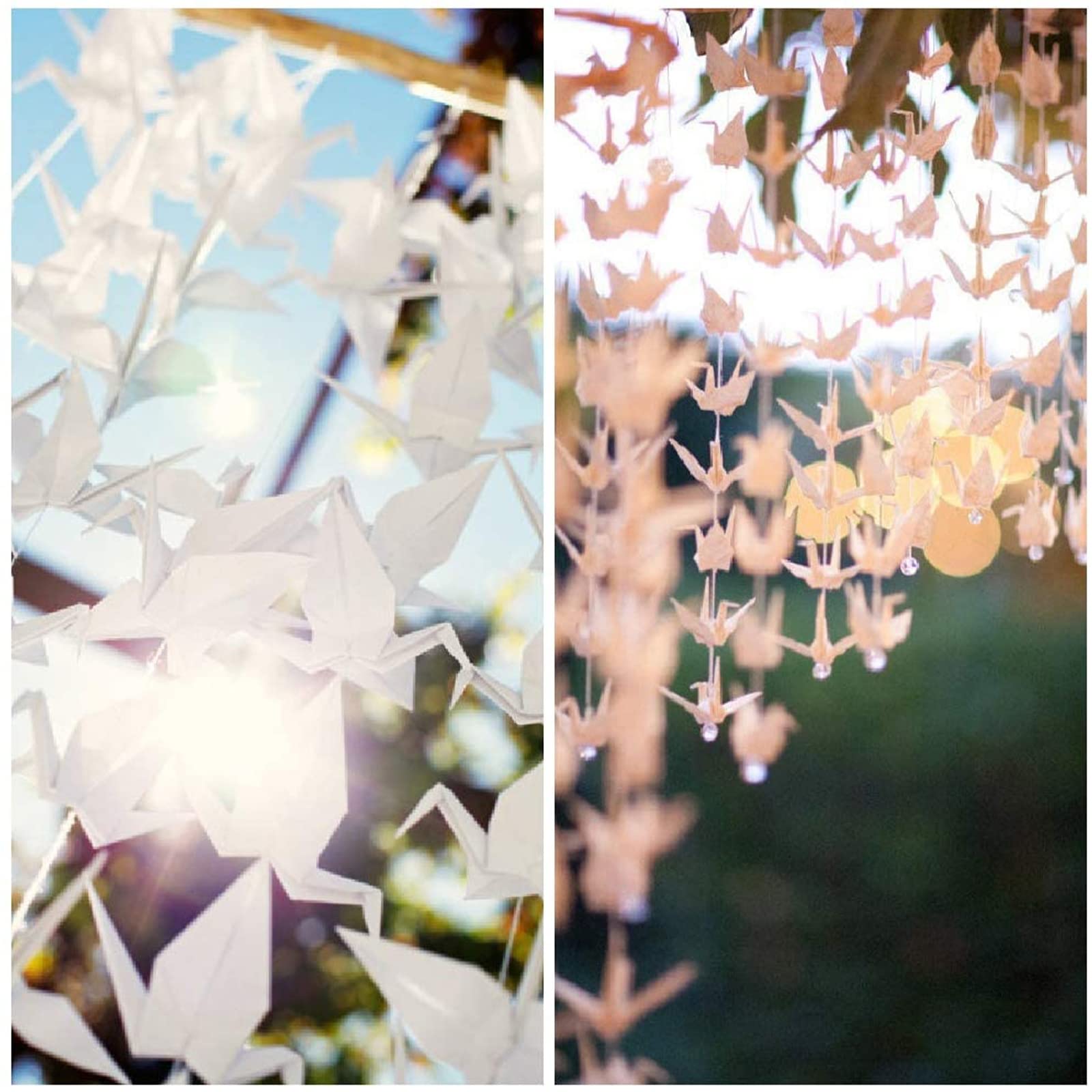 WANDIC Gru di carta origami, 10 corde fatte a mano piegate per origami di carta per origami ghirlanda per feste di nozze sfondo decorazione della casa, bianco, 100 pezzi