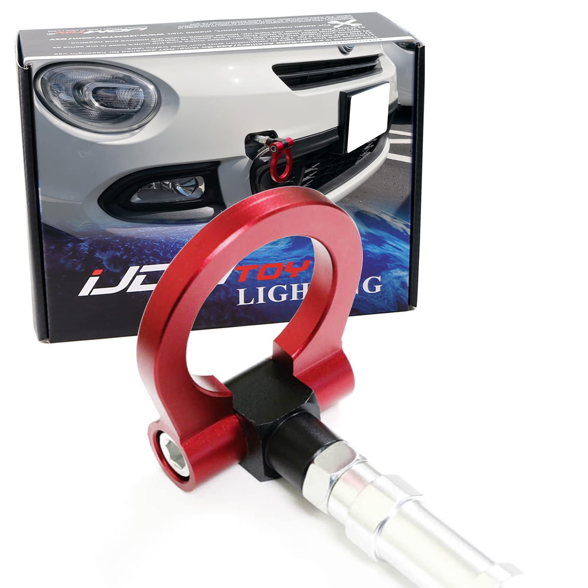 iJDMTOY Red Front Track Racing Style Tow Hook Ring Compatible with 2016-up Fiat 500X (Does not fit 500 or 500L), Made of Lightweight Aluminum