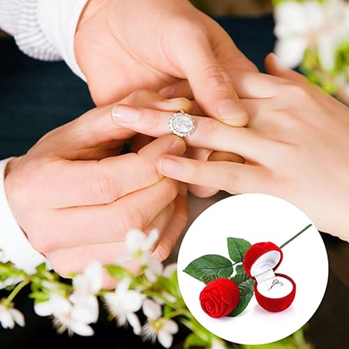 Miniatura 6 de Caja de anillo de rosas, caja de anillo de flores, simulación de rosa roja, aniversario de boda para novia, esposa, romántica