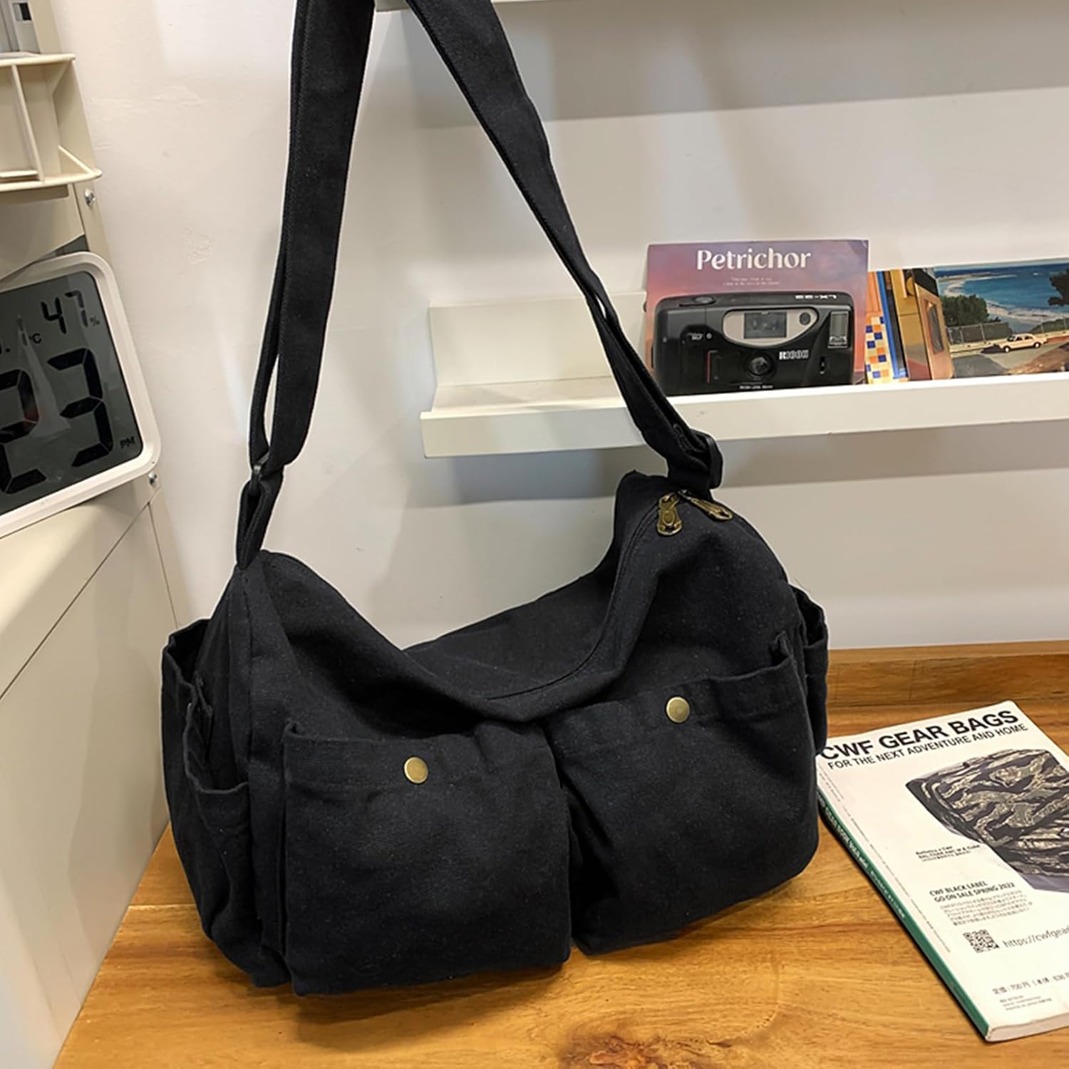 Canvas Messenger Bag Cute Crossbody Tote Bag Shoulder for Women Men for School Aesthetic Hobo with Multiple Pockets - Image 3