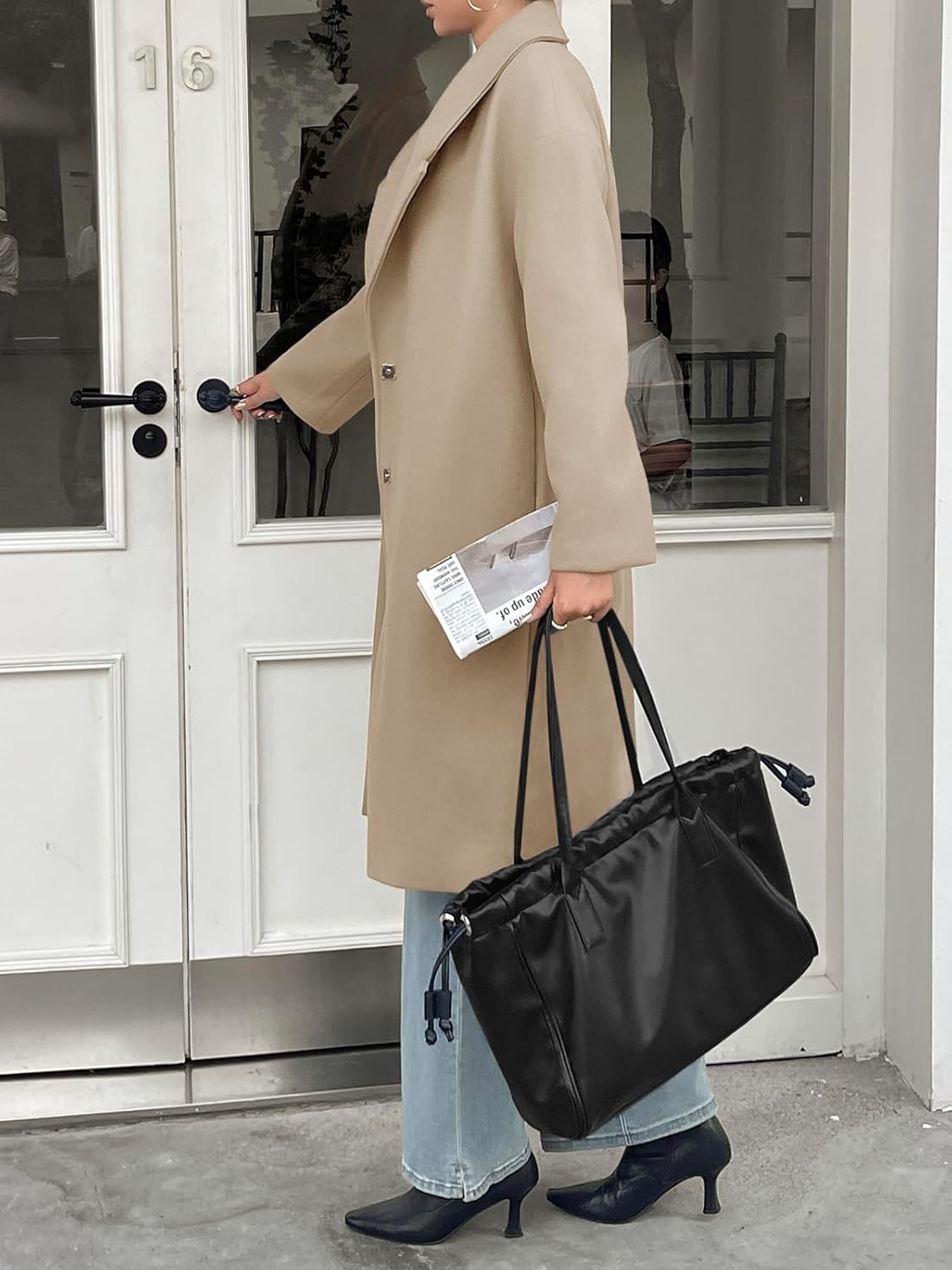 Cicy Bell Womens Long Fall Pea Coat Casual Slim Fit Notched Collar Trench Coats Single Breasted Jacket - Image 3