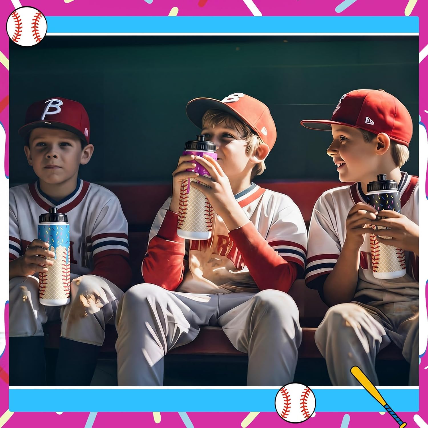 12 Pcs Baseball Drip Ice Cream Water Bottle Bulk Birthday Party Reusable Sports Bottle 20 oz Baseball Accessories Gifts School Sports