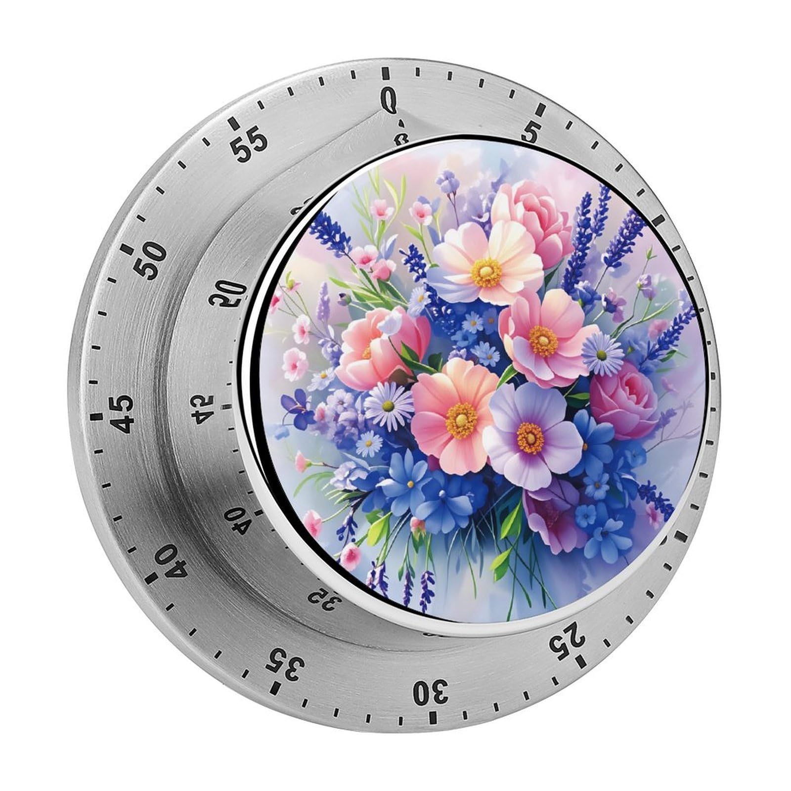 Roses Lavender Daisies 60 Minute Wind Up Timer,Visual Mechanical Magnetic Timer with Loud Alarm for Kitchen