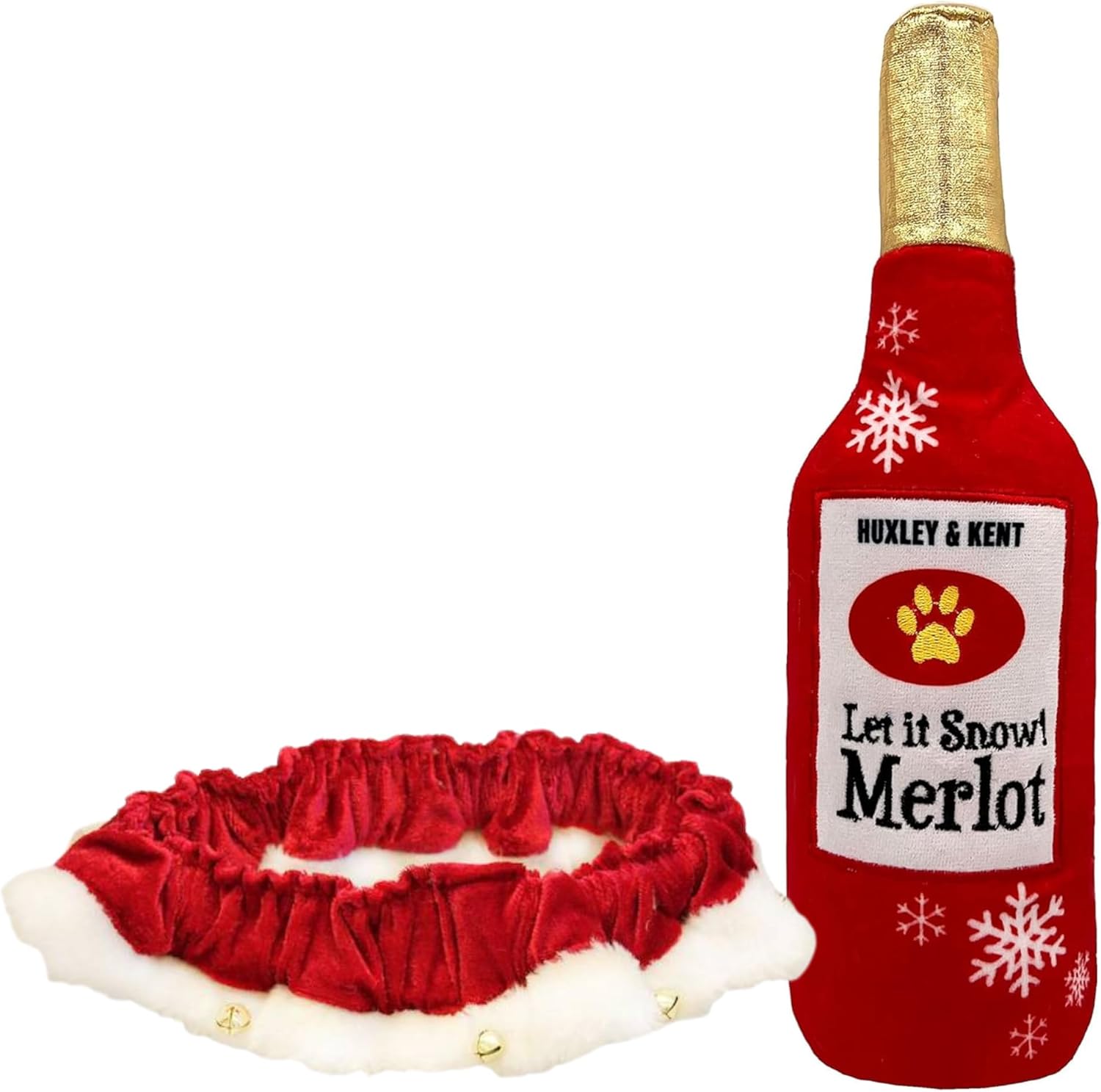 Huxley & Kent Christmas Holiday Ruff & Dog Toy Bundle | Large Santa Ruff and Large Let It Snow Merlot Plush Dog Toy | Large Plush Dog Toy and Large Stretchable Neckwear for Dogs