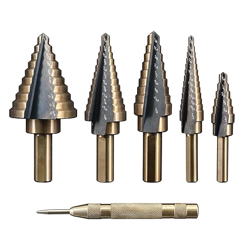 Vista 11 de Broca Escalonada de Cuatro Flautas Espirales, 3/16" - 7/8" (12 Tamaños) Vástago Hexagonal de 1/4" Broca Escalonada de Cobalto Totalmente Recubierta