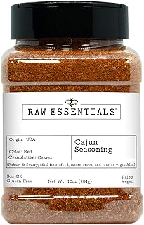 Raw Essentials Cajun Seasoning – 10 oz – Robust & Savory Louisiana Style Spice Blend – Great for Seafood, Chicken, Shrimp, Stews, and Roasted Vegetables – Non GMO, Gluten Free, Vegan, Paleo