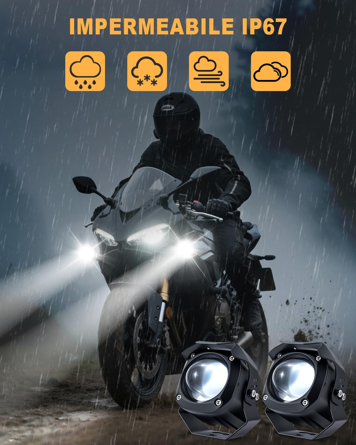 Dinfu 30W Faro aggiuntivo LED per moto - Fari antinebbia rotondi LED 9V-60V, IP68, con 3 modelli di lampeggiamento e 2 supporti di montaggio per moto, ATV, UTV, 4x4, camion