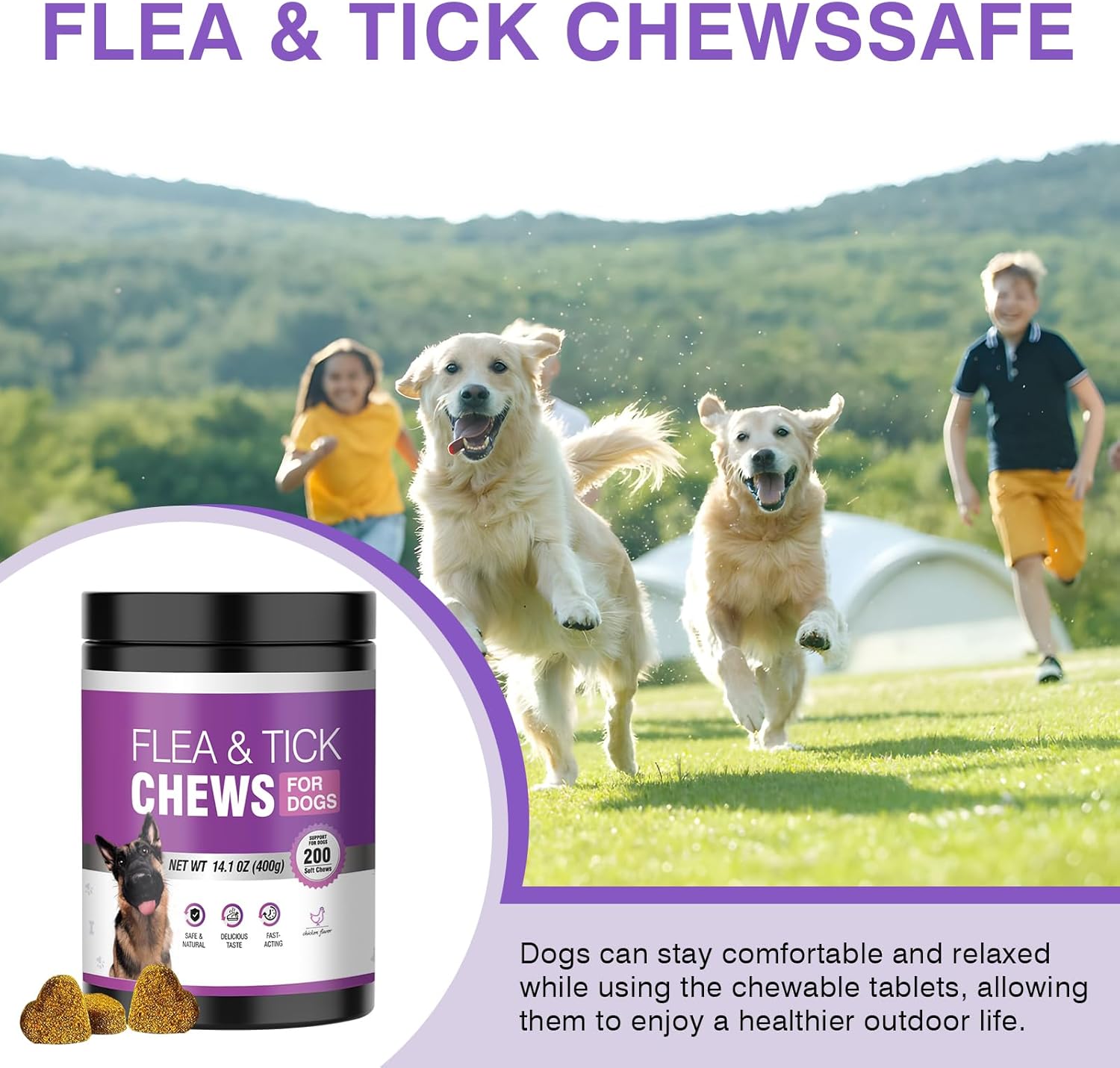 Dog Flea and Tick Chewable 200 Count Soft Chews Chicken Flavor Dog Flea Chewable Supports Skin Comfort and Daily Wellness for Dogs During Seasonal Changes Flea Chews for Dogs