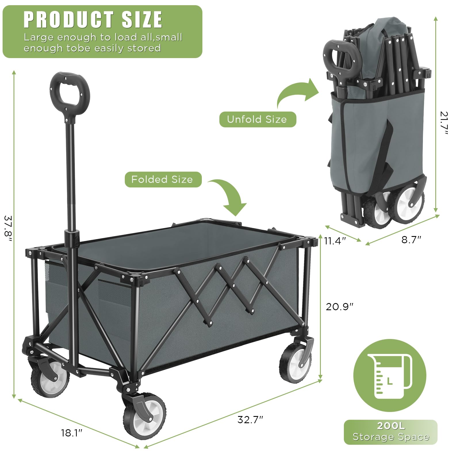 Zusammenklappbarer Wagen Mit Rädern – Faltbar, Großes Fassungsvermögen, 115 Kg Tragkraft, Mit Bremsen, Für Camping, Einkauf, Garten (Rot)