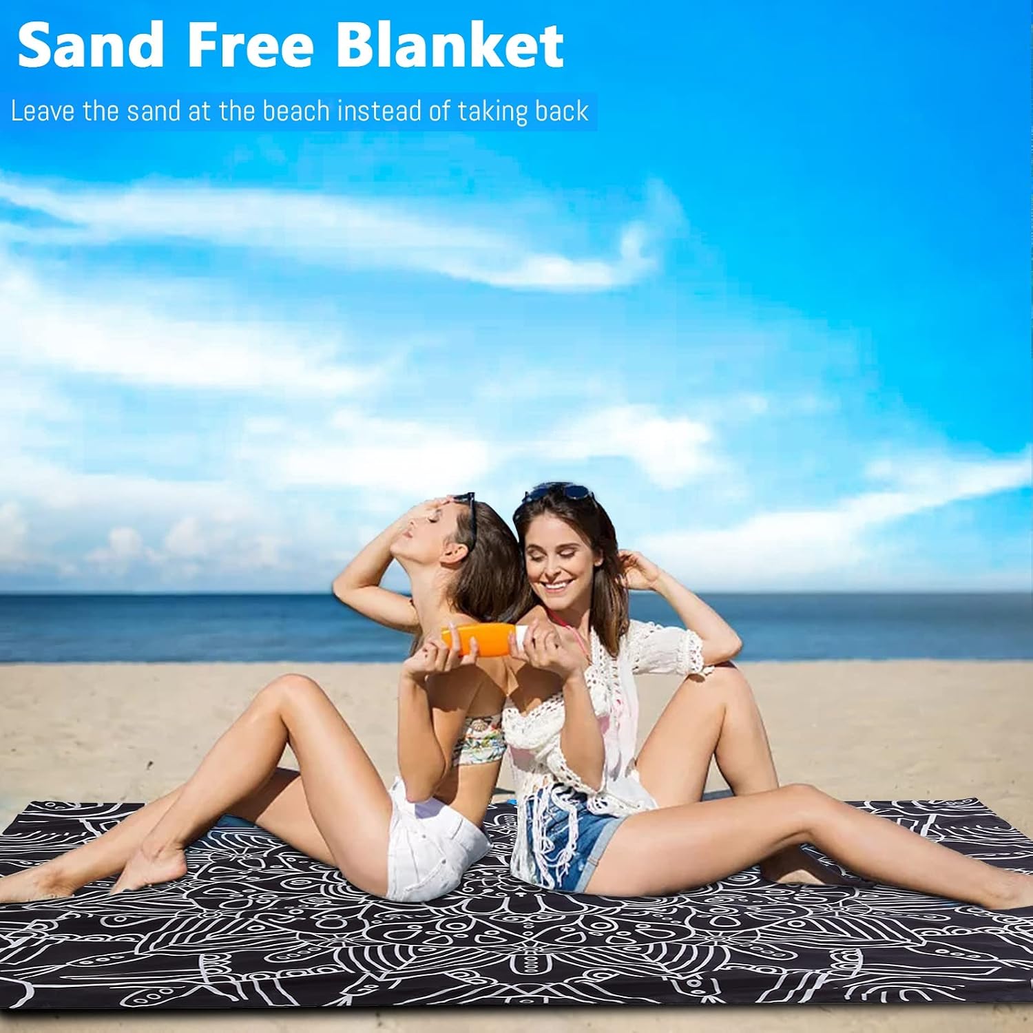 Beach Blanket Waterproof Sandproof Oversized 79x 79 Soft Lightweight Portable Sand Free Large Outdoor Mat with Corner Pockets for Travel Camping Vacation Accessories Essentials Gift
